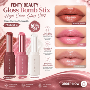 FENTY BEAUTY Gloss Bomb Stix – Pack of 3 – High-Shine Gloss Stick – Glossy, Stunning & Unstoppable - Hydrating, Non-Sticky, Buildable – For All Skin Tones