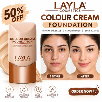 Layla Cosmetics Colour Cream Foundation – Natural Coverage, Smooth Finish & Long Lasting – Evens Skin Tone, Hydrating Formula & Lightweight Feel – Blurs Imperfections