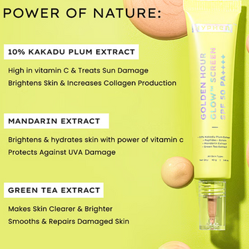Hyphen Glow Sunscreen with spf 50 PA++++ (Sun protection with instant glow, Moisturizer, Sunscreen, Primer and Highlighter)