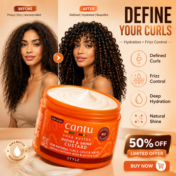 Cantu Shea Butter Define & Shine Custard – 50% OFF – Hydration + Frizz Control – For Natural Curls, Coils & Waves – Defines Curls, Deep Hydration, Natural Shine